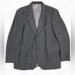 Christopher Brooks 100% Wool Herringbone Blazer Classic Tailored Jacket gray/ L